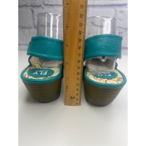 Fly London Yakin Wedge Leather Shoes Blue Turquoise Color Ladies Size 40 / 9.5 A - Picture 5 of 15